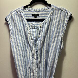Blue and white linen J Crew shirt dress